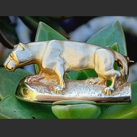 14k Yellow Gold Panther Cougar Brooch Pin-Designer Estate Jewelry 10.2gm - Picture 7 of 12
